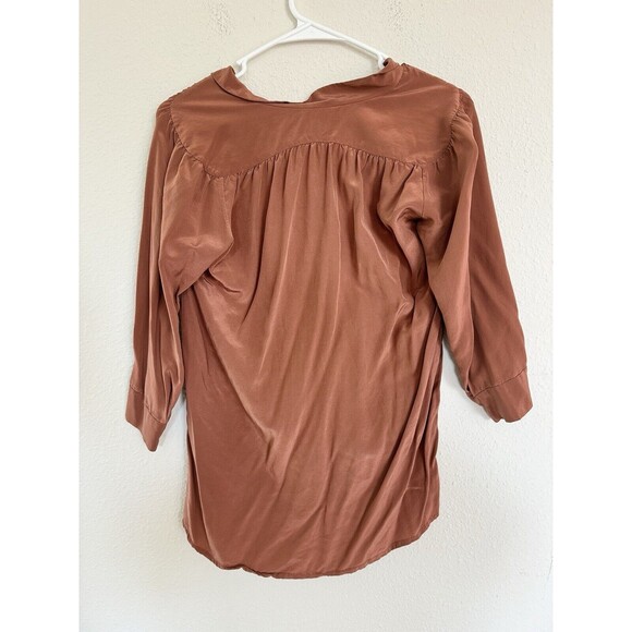 Aritzia Wilfred Brown Silk Button Down Blouse SZ XXS Classic Feminine Classy Top - Picture 5 of 7